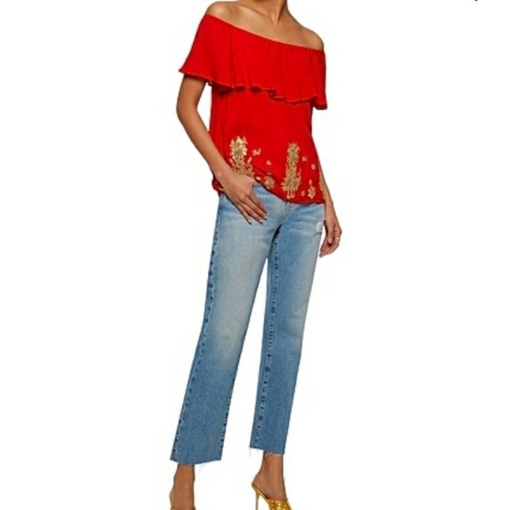 𝅺ALICE +OLIVIA EMBROIDERED OFF SHOULDER TOP NEW